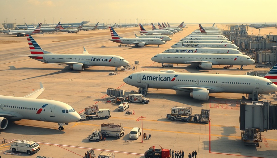 Busy airport tarmac with American Airlines planes for Citi AAdvantage Executive Card.