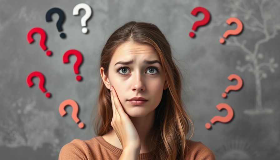 Confused woman pondering personal finances surrounded by question marks.