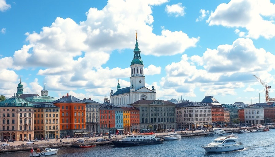 Helsinki waterfront cityscape, ideal work-life balance illustration