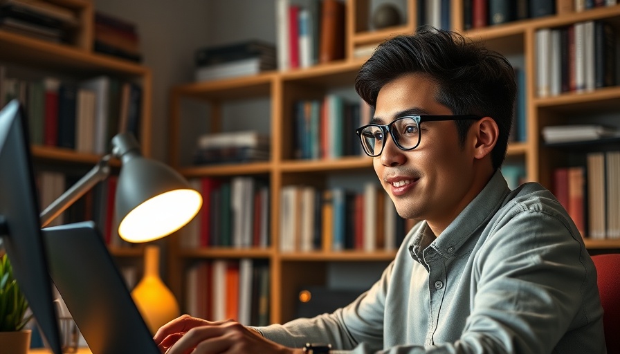 Professional engaged in video call in cozy home office, remote work trends for 2025.