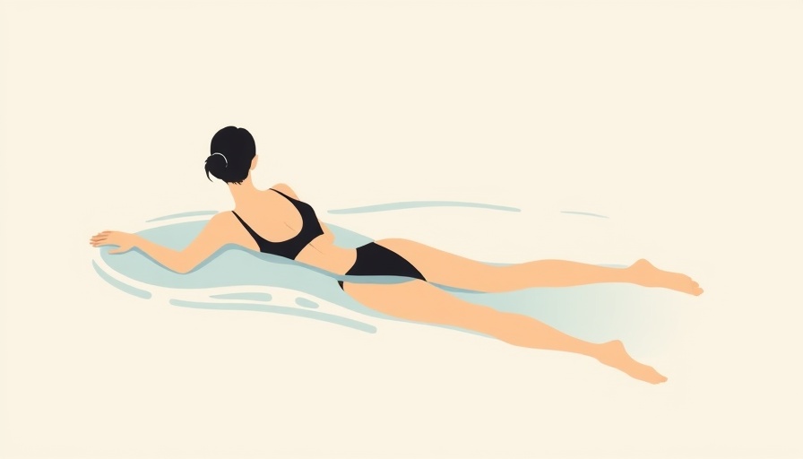 Minimalist illustration of a woman swimming in nature, emphasizing wild swimming benefits.