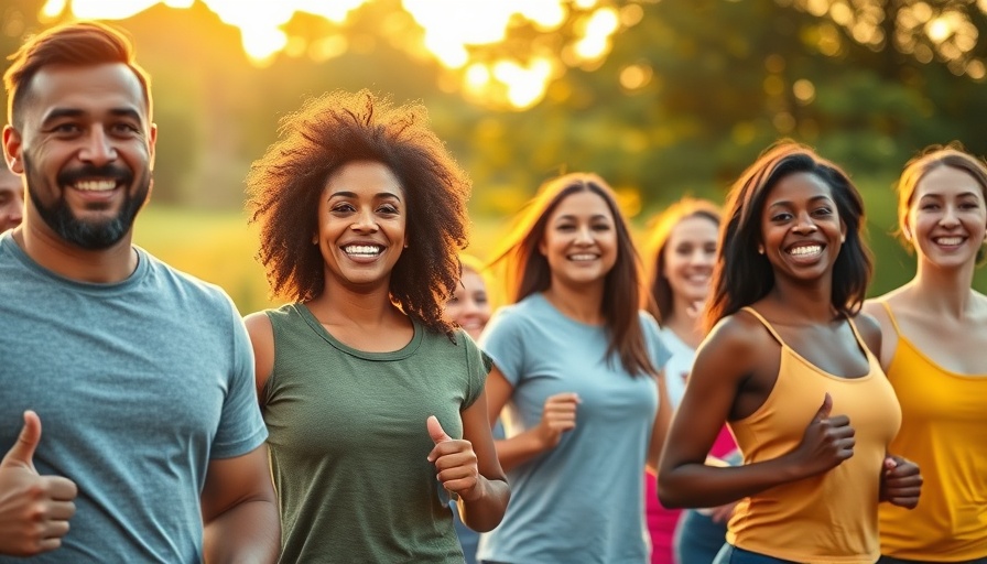 Health awareness in contemporary lifestyle with diverse group exercising outdoors.