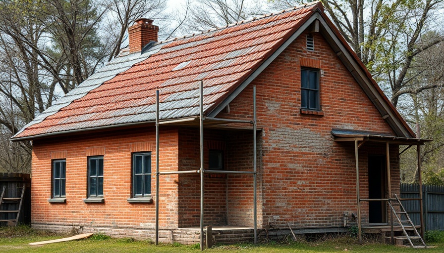 Old brick house needing repairs during renovation process.