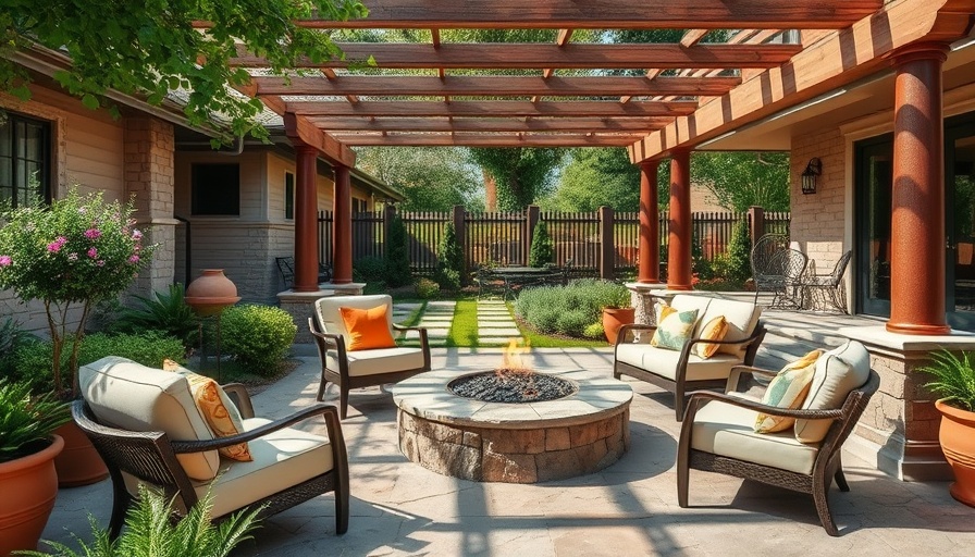 Elegant Fresno patio design featuring seating and a fire pit.