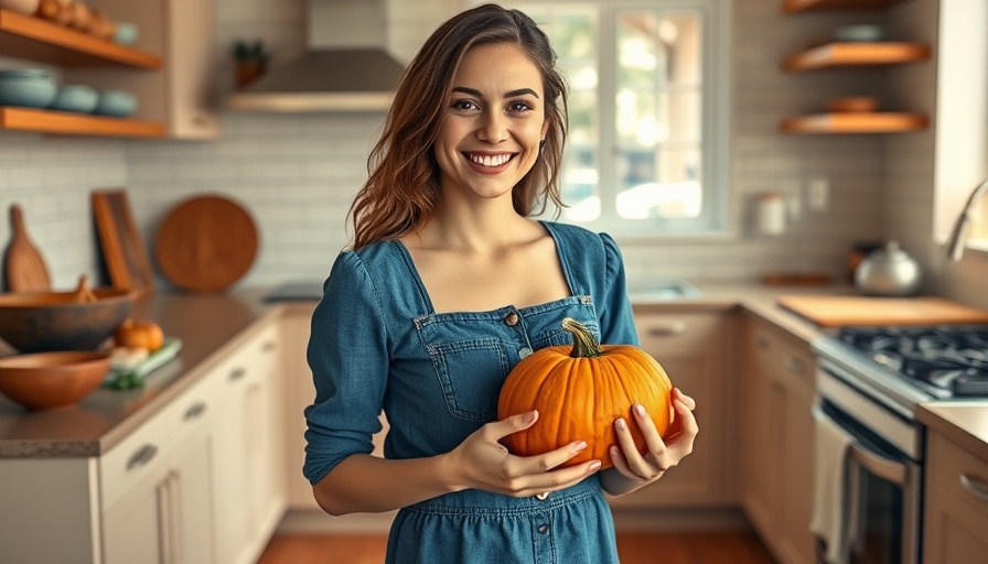 Woman in kitchen holding pumpkin for gluten-free pumpkin recipes.