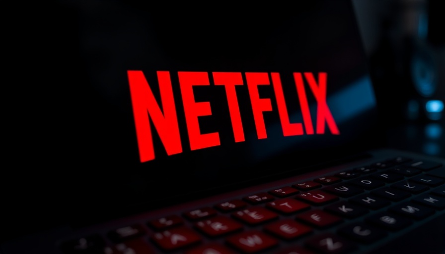 Netflix logo reflecting on keyboard, dark background