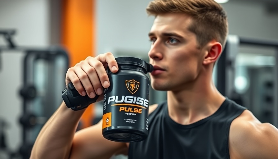 Man mixing creatine with pre-workout, drinking shake, Pulse container