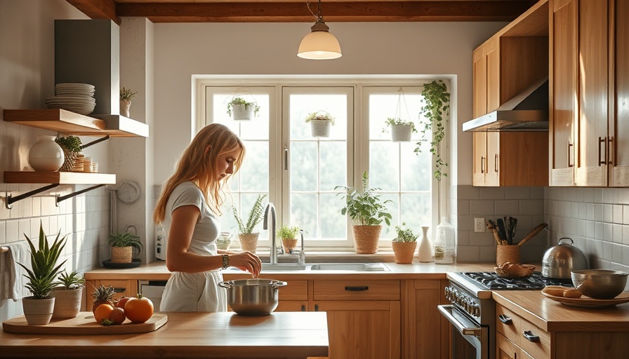Storm Ready Kitchen Design featuring a modern rustic kitchen with a blonde woman cooking.