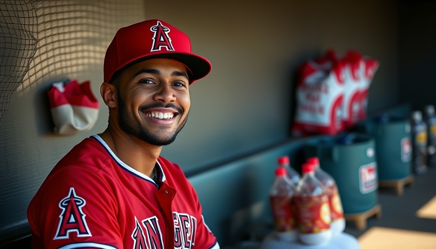 Smiling baseball player in Angels jersey in dugout, Pujols interviews for Angels' manager job.