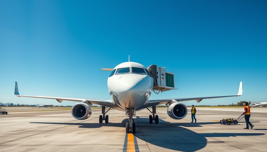 Modern aircraft at San Diego airport with connection bridge extended.