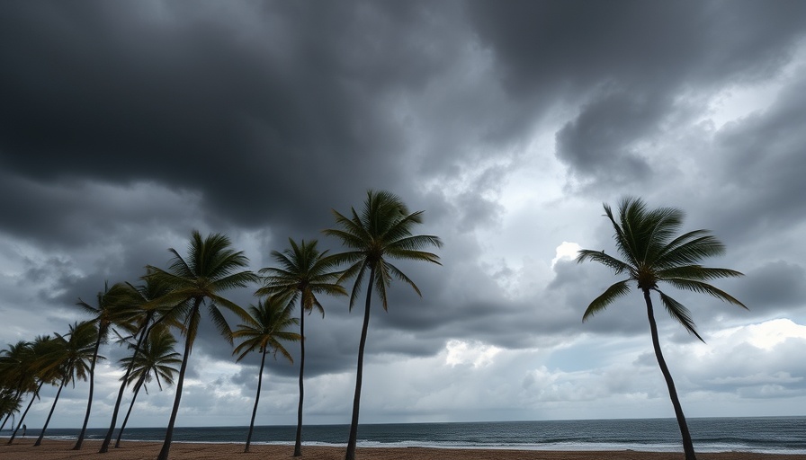 San Diego breaking news: dark clouds over palm trees indicating storm.