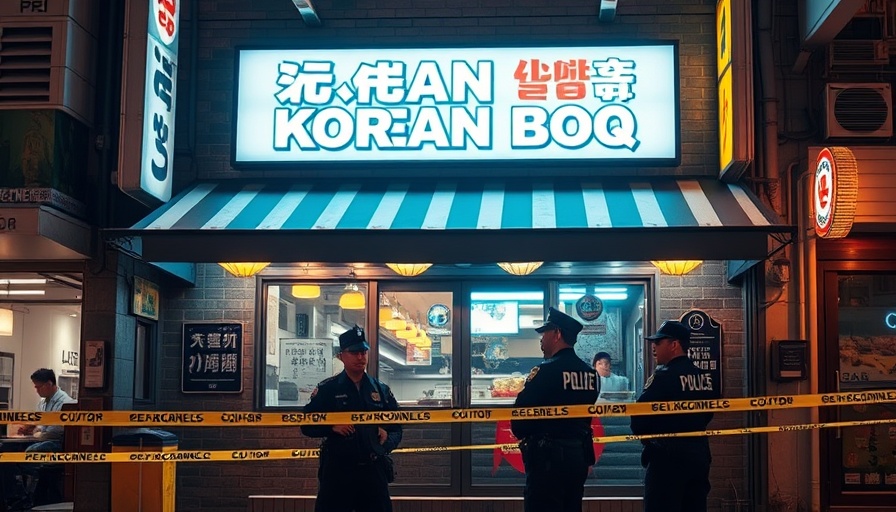 La Habra murder-suicide scene at Korean BBQ restaurant exterior at night.
