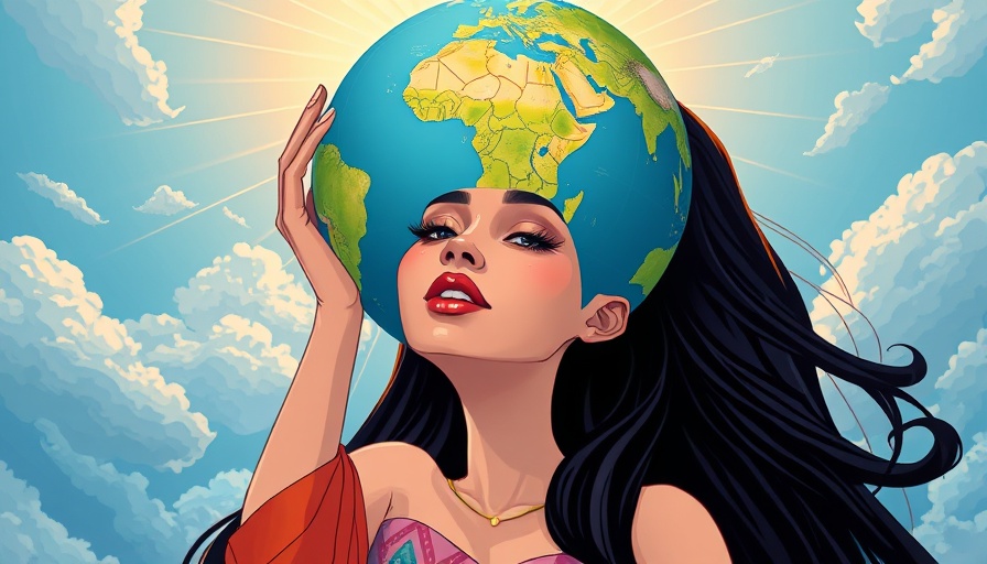Vibrant artistic woman with globe, representing the cost of holding everything together, cartoon style