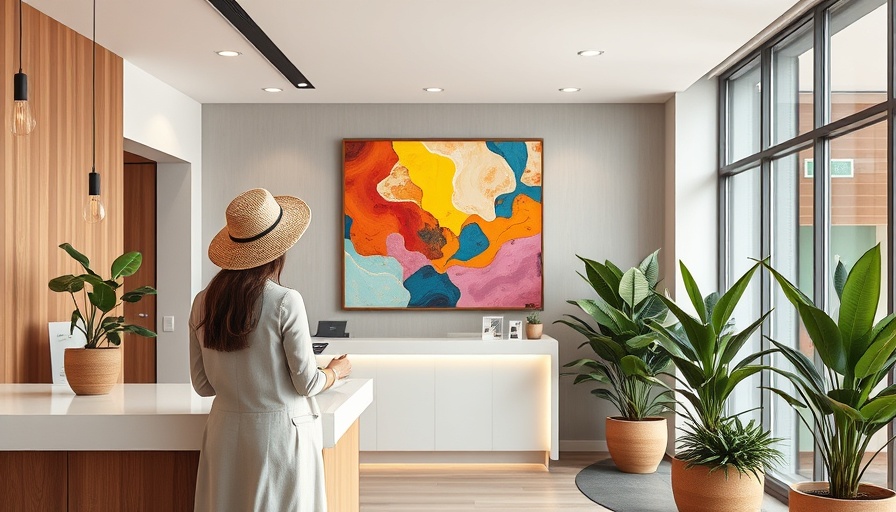 Women's health care reception area with vibrant decor and plants