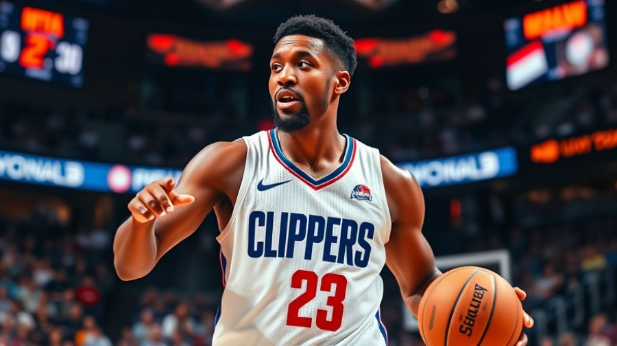 Clippers player gesturing with intensity, holding a basketball.