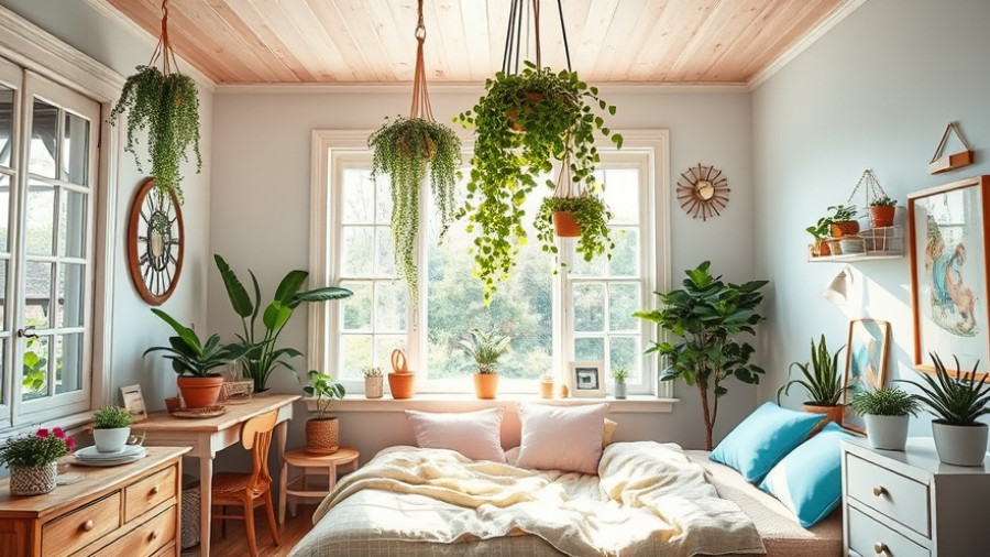 Cozy bedroom with colorful decor and sunlight streaming through windows.