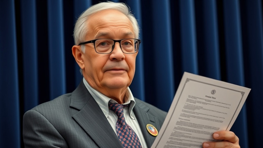 Confident older man with US flag pin; US-China trade tensions.