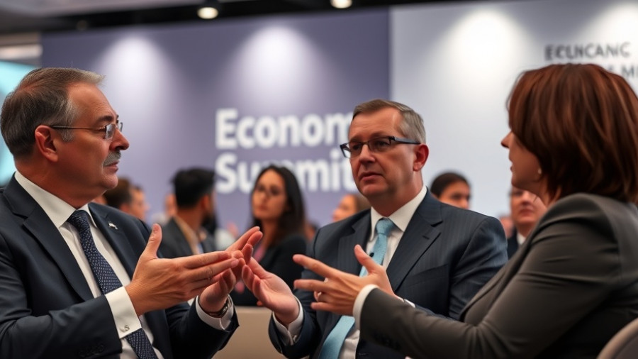 Businessman discussing at economic summit, related to government shutdown impact on airline bookings.