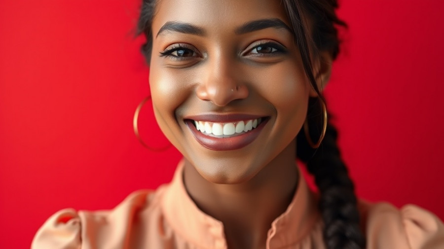 Portrait of a smiling woman balancing freelance work and relationships.