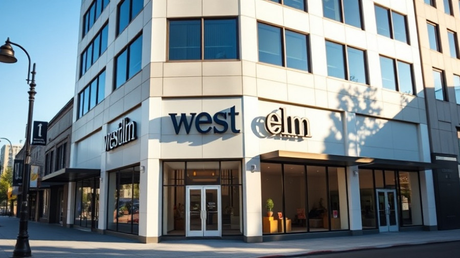 Facade of West Elm store showcasing Piece & Ward Collection in bright urban setting.