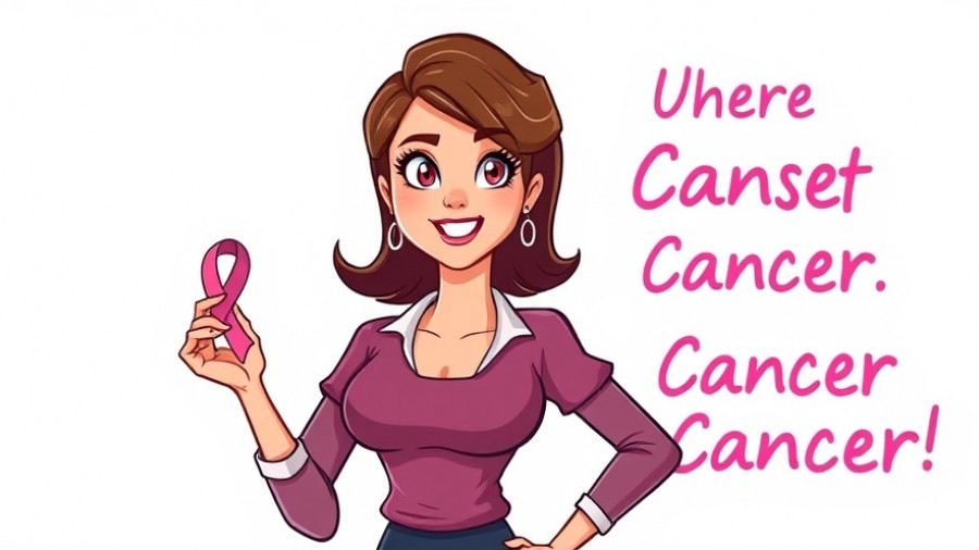 Cartoon woman supporting breast cancer awareness, highlighting importance of early detection.