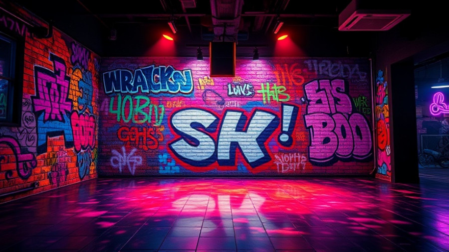 Factory of Terror haunted house vibrant graffiti and lights