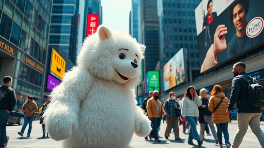 Character in fluffy costume on lively urban street, daytime, San Jose fitness tips.