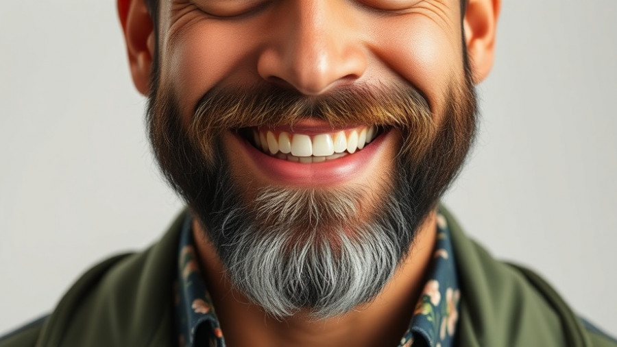 Bearded man smiling warmly in a floral shirt and green jacket.