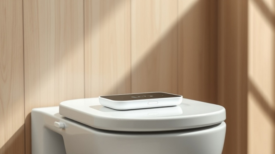 Smart home technology: sleek device on a bidet with wooden panel background.