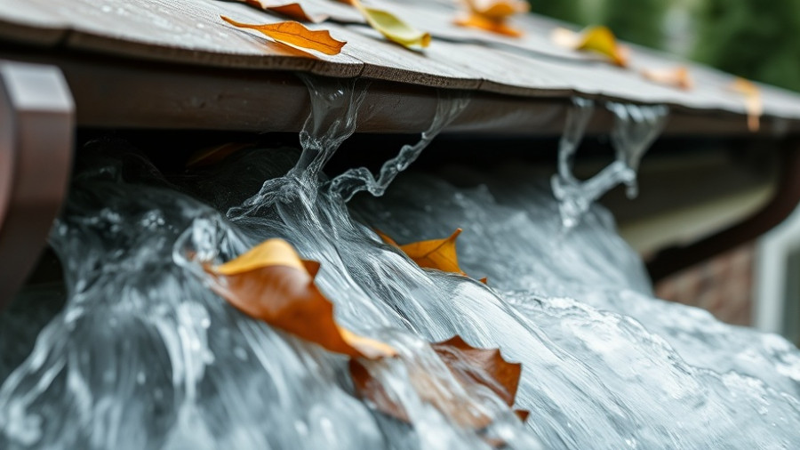 Clogged gutters overflowing with water and leaves, highlighting the importance of proper maintenance to protect your home foundation with gutters.