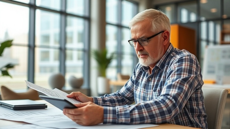 Electrician reviewing compliance documents in Houston office.