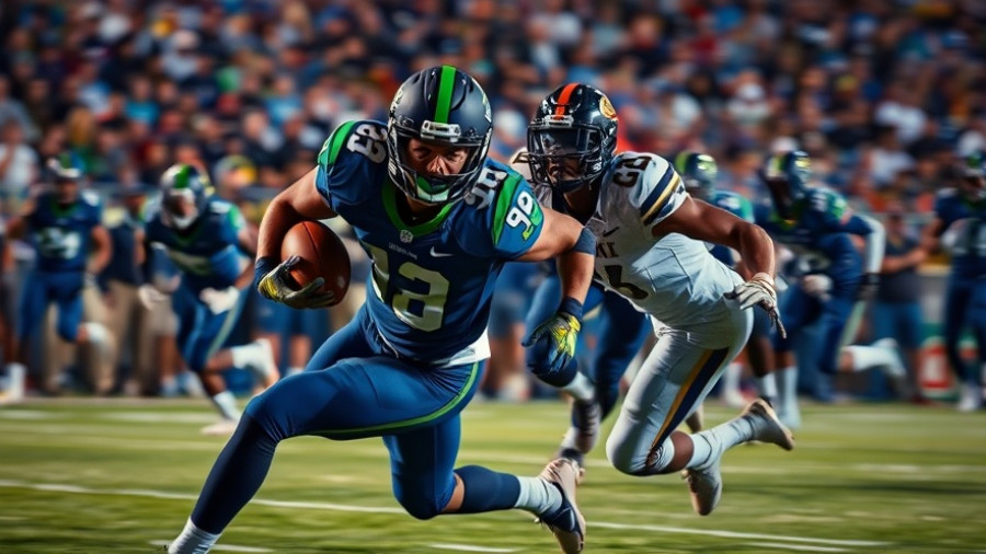 Seattle Seahawks player evades Texans tackle during night game.