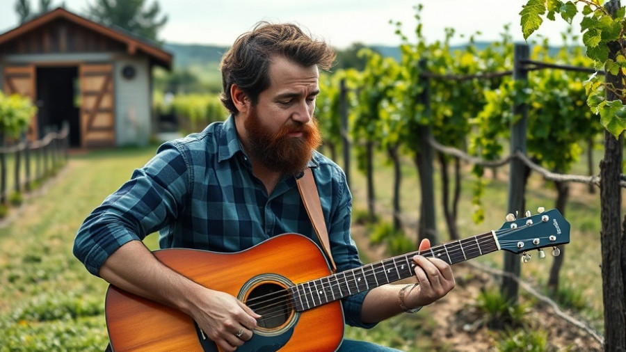 Musician playing guitar outdoors in California's largest wine country.