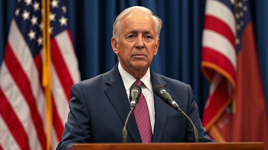 Prominent older man discussing Biden Autopen Investigation at podium.