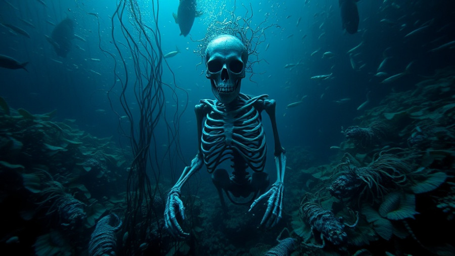 Underwater skeleton with fish and seaweed for San Diego Halloween Events 2025.