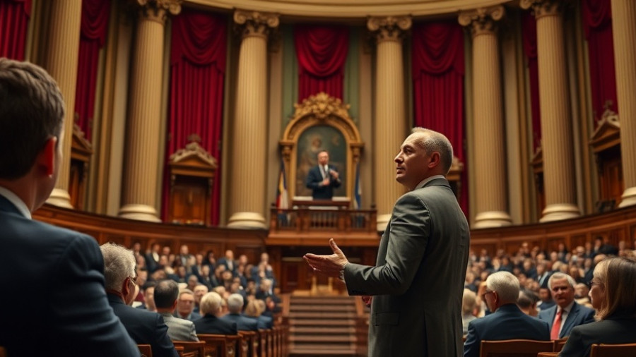 Confident speaker addressing Congress in formal setting