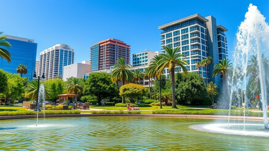 San Diego park with a fountain on a sunny day.