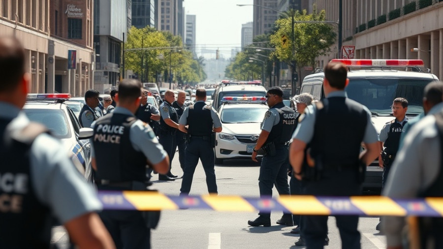 Police operation in Los Angeles with officers and vehicles.