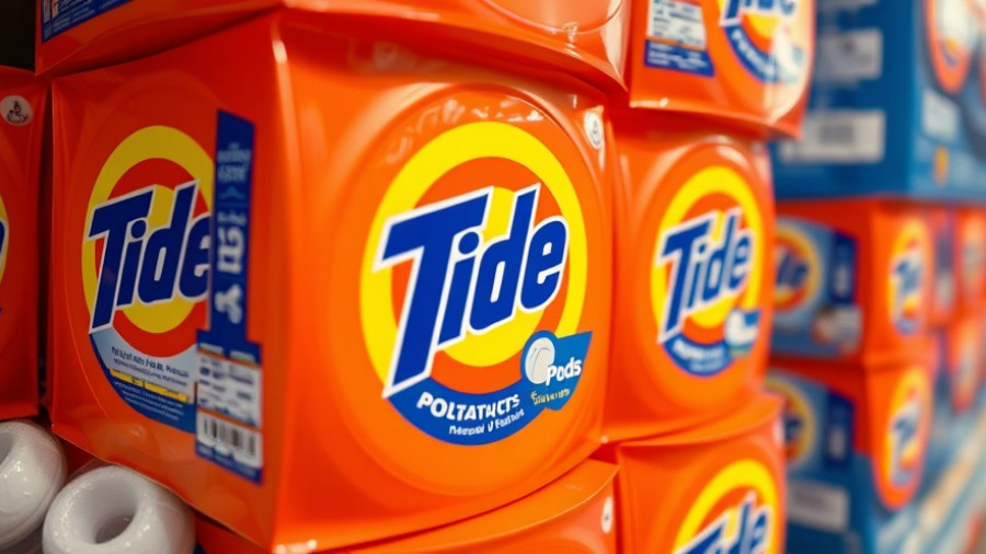 Close-up of Tide Pods packaging in retail store, consumer goods market trends 2025.