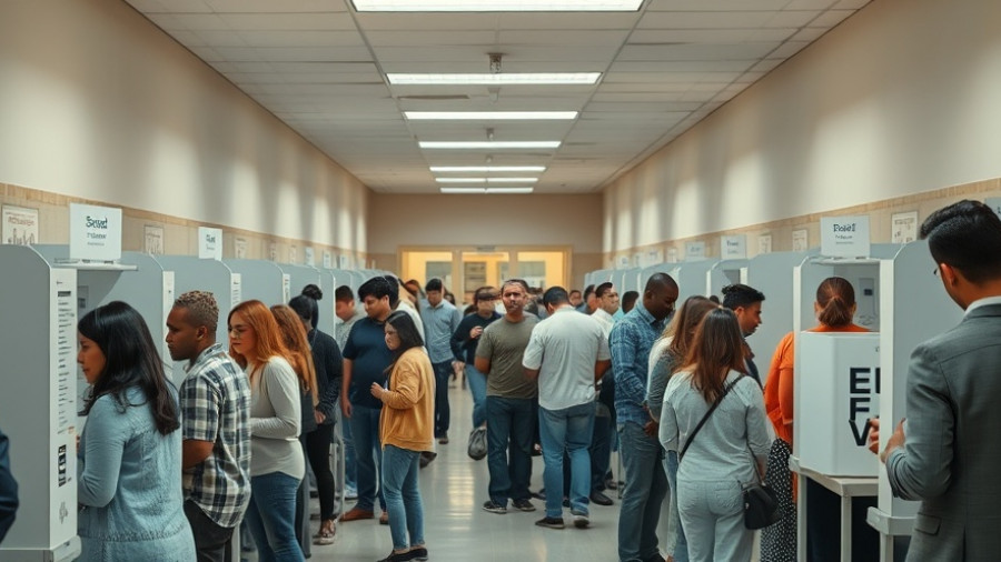 Federal Election Monitors California polling station busy with voters.