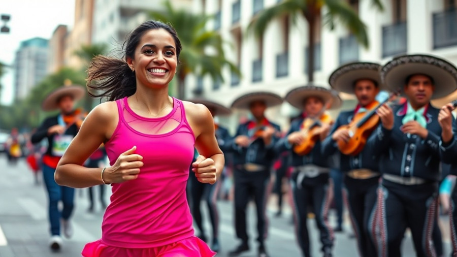 Binational Race San Diego Tijuana runner with mariachi band playing.
