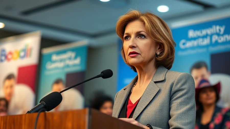 Confident woman addressing a crowd about 2028 presidential bid.