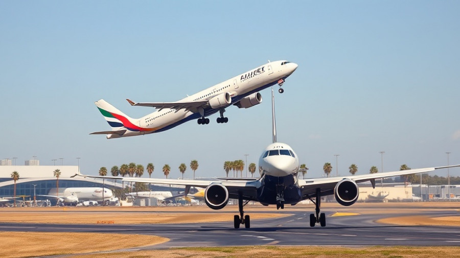 Dynamic scene at an airport with two airplanes, symbolizing the luxury travel boom.