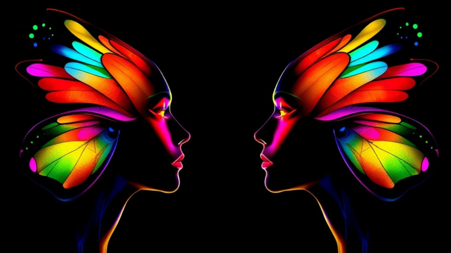 Abstract profiles resembling butterfly wings, understanding projection in communication.