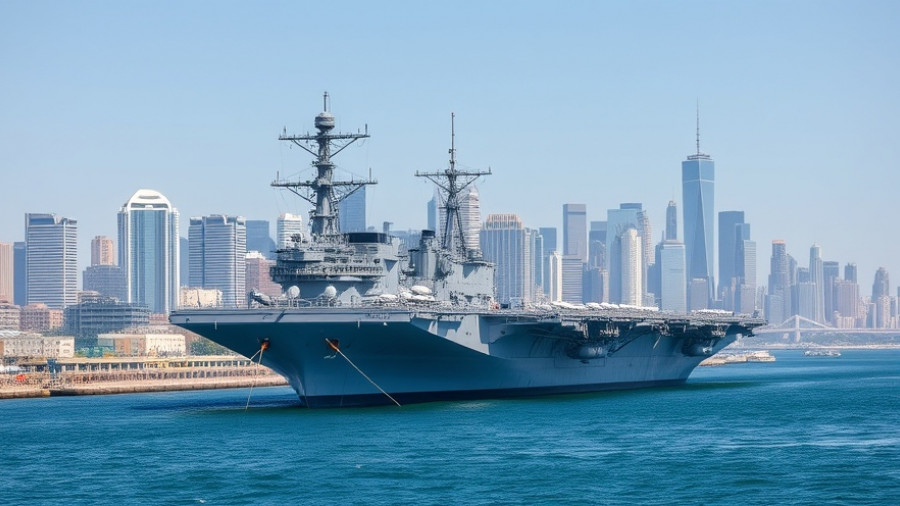 San Diego breaking news: Aircraft carrier in harbor with city skyline.
