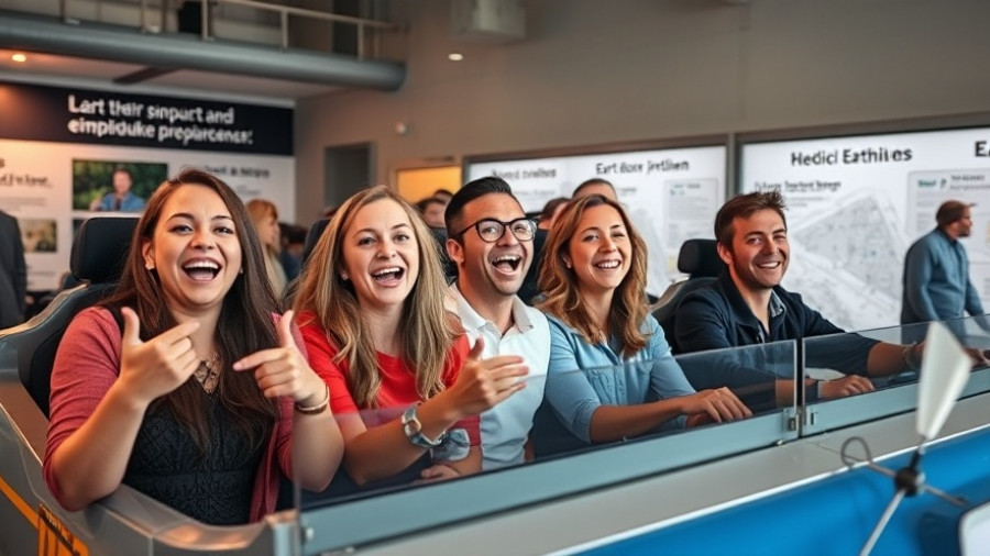 Participants enjoying simulation ride at earthquake preparedness event.