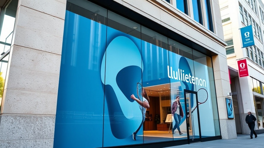 Lululemon storefront with athletic imagery showcasing a tennis player.