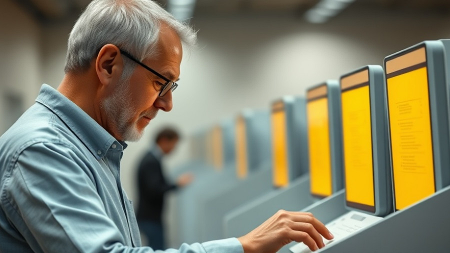 Mature male voter at California Prop 50 election polling station.