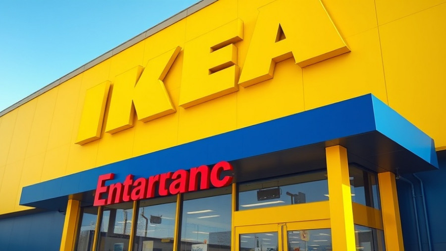 Vibrant IKEA store entrance with blue and yellow colors.