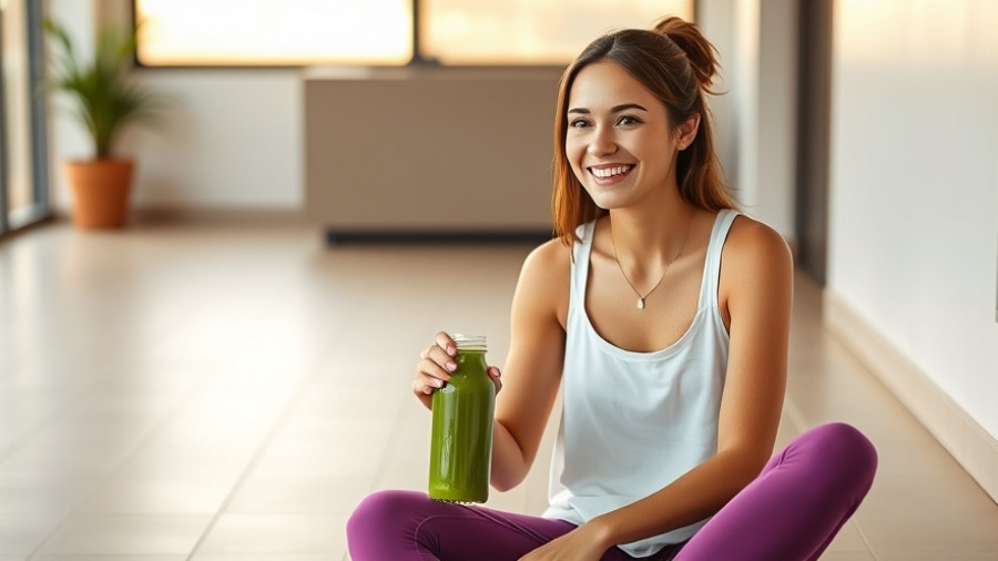 Woman enjoying green juice, San Jose fitness tips, indoor setting.